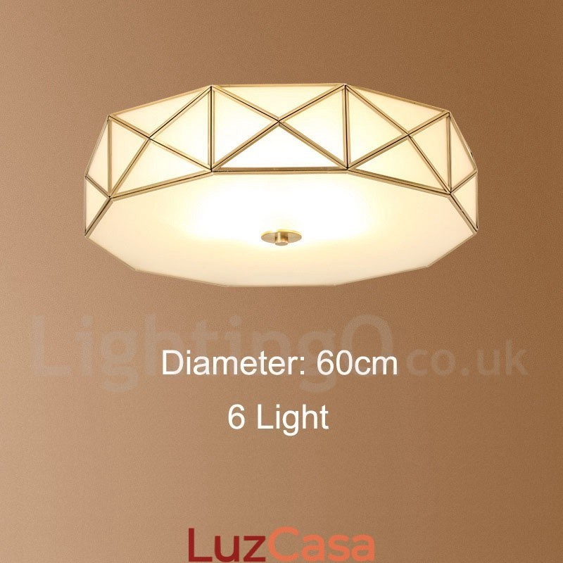 Pure Brass Rustic Lodge Nordic Style Flush Mount Ceiling Light com cúpula de vidro