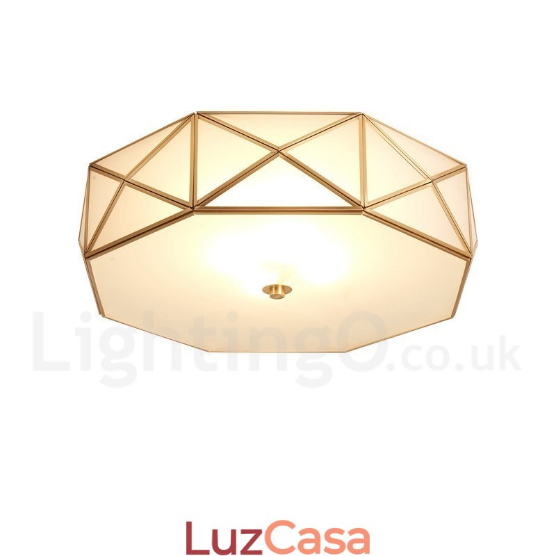 Pure Brass Rustic Lodge Nordic Style Flush Mount Ceiling Light com cúpula de vidro
