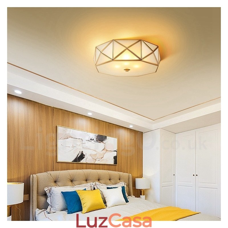 Pure Brass Rustic Lodge Nordic Style Flush Mount Ceiling Light com cúpula de vidro