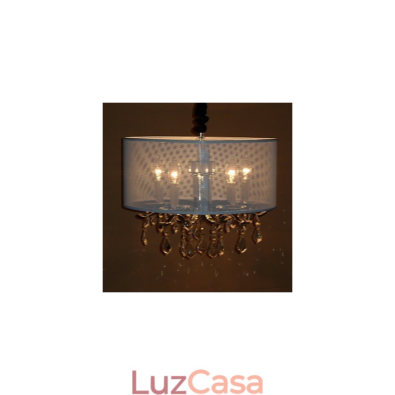 Luminária pendente de cristal contemporânea com 5 luzes e cúpula semitransparente