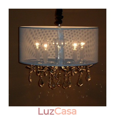 Luminária pendente de cristal contemporânea com 5 luzes e cúpula semitransparente Luminária pendente de cristal contemporânea com 5 luzes e cúpula semitransparente