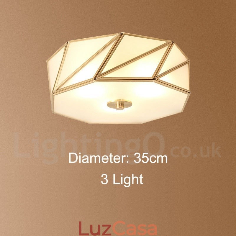 Pure Brass Rustic Lodge Nordic Style Flush Mount Ceiling Light com cúpula de vidro