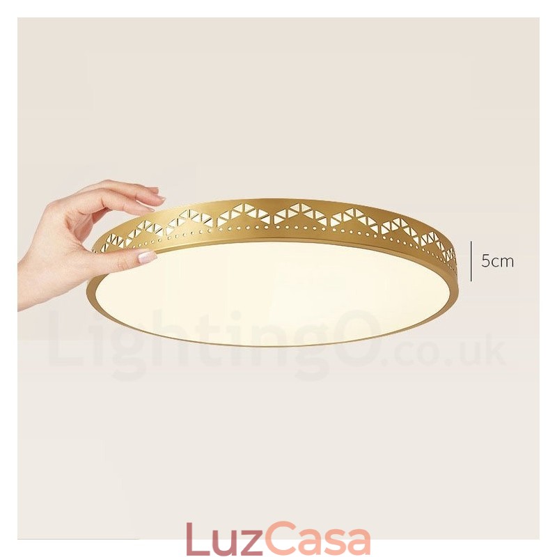Luminária de teto redonda de latão puro, moderna, contemporânea, estilo nórdico, embutida, com abajur de acrílico