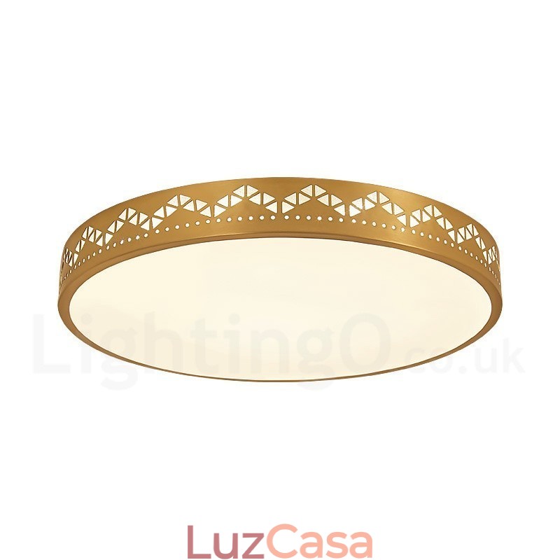 Luminária de teto redonda de latão puro, moderna, contemporânea, estilo nórdico, embutida, com abajur de acrílico