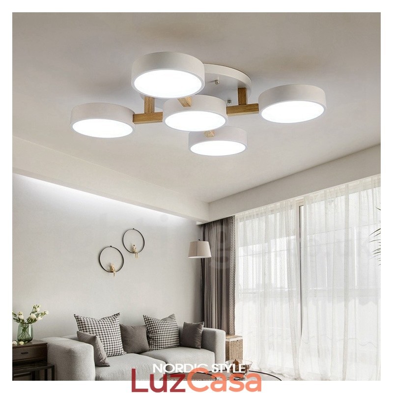 Lustre de madeira moderno estilo nórdico contemporâneo luz de teto embutida com sombra de acrílico