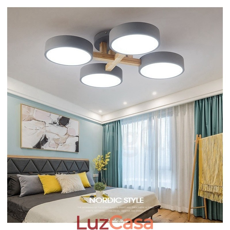 Lustre de madeira moderno estilo nórdico contemporâneo luz de teto embutida com sombra de acrílico