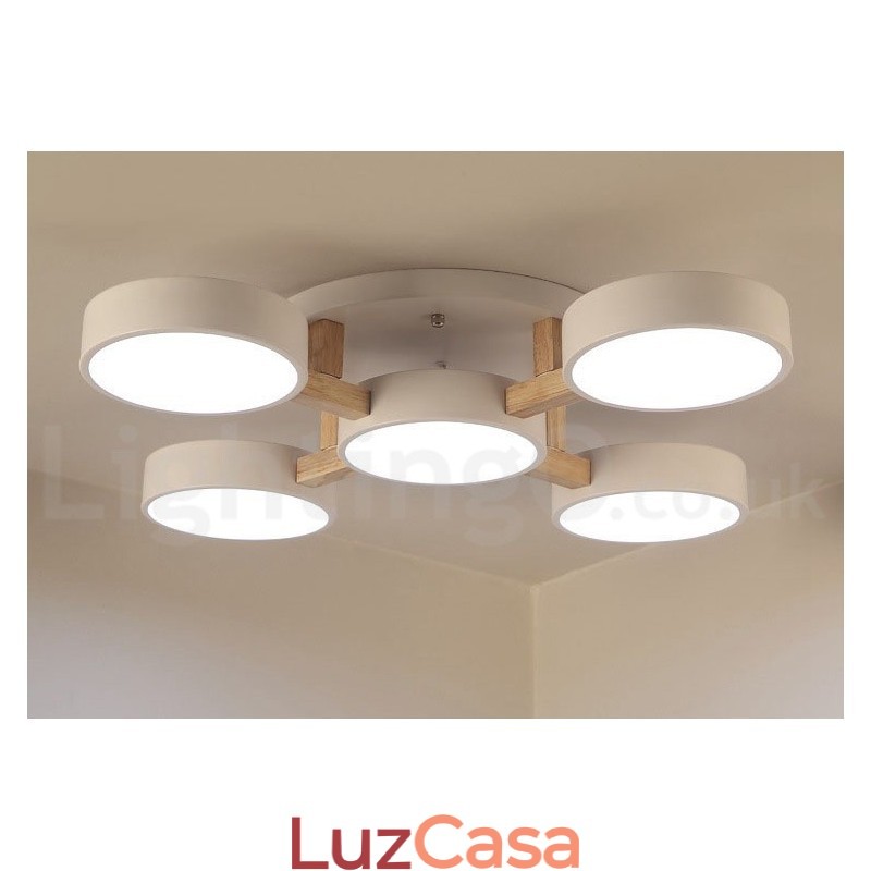 Lustre de madeira moderno estilo nórdico contemporâneo luz de teto embutida com sombra de acrílico