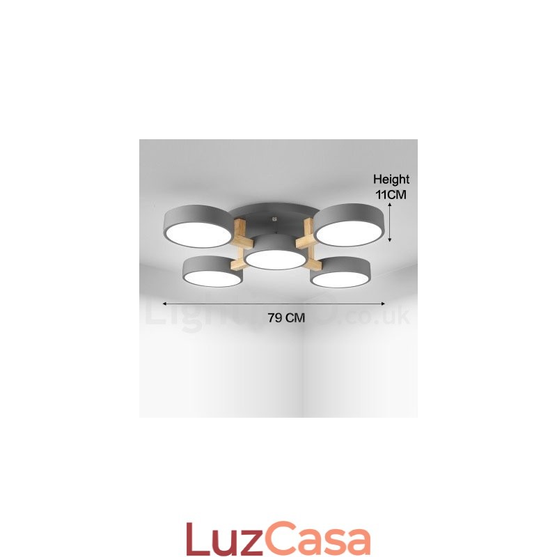 Lustre de madeira moderno estilo nórdico contemporâneo luz de teto embutida com sombra de acrílico
