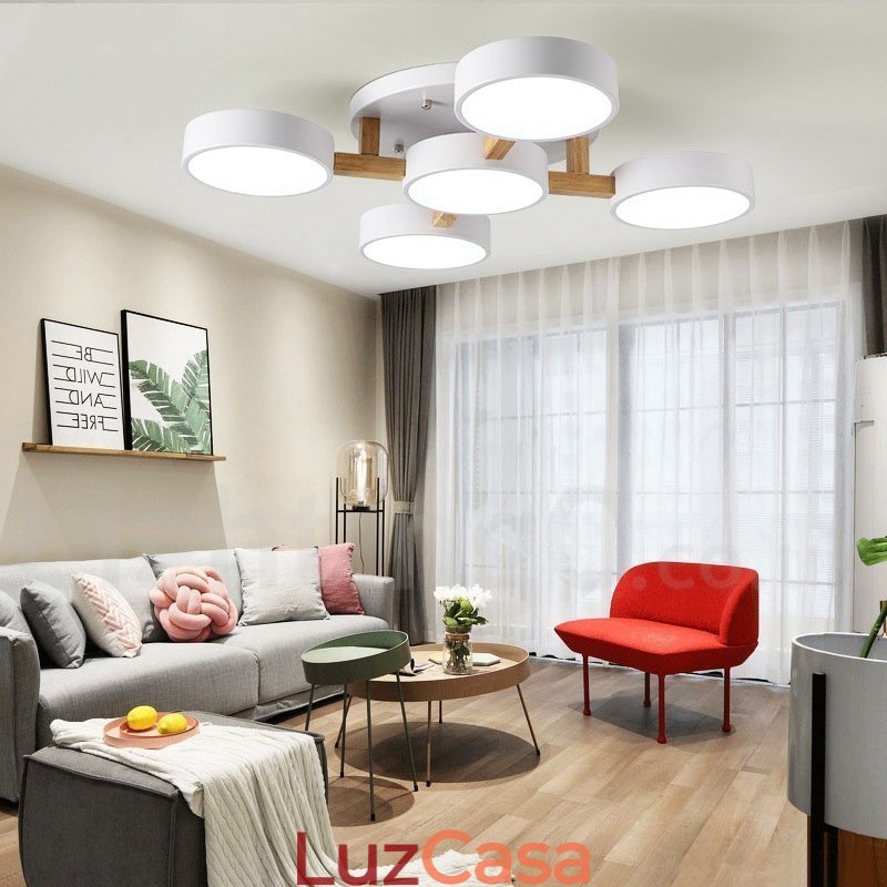 Lustre de madeira moderno estilo nórdico contemporâneo luz de teto embutida com sombra de acrílico