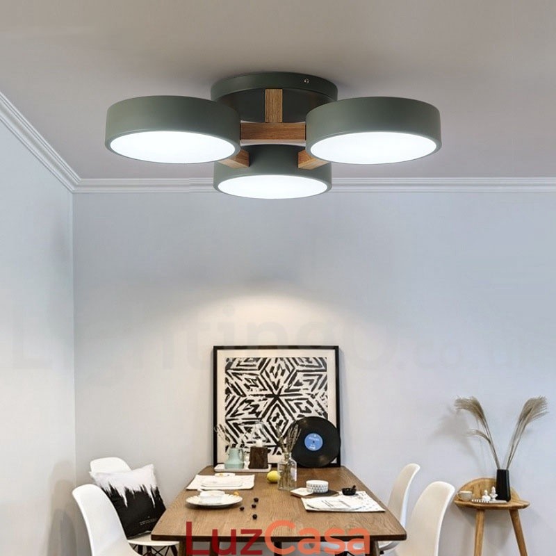 Lustre de madeira moderno estilo nórdico contemporâneo luz de teto embutida com sombra de acrílico