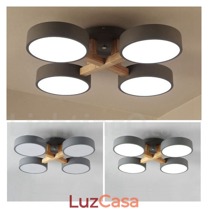 Lustre de madeira moderno estilo nórdico contemporâneo luz de teto embutida com sombra de acrílico