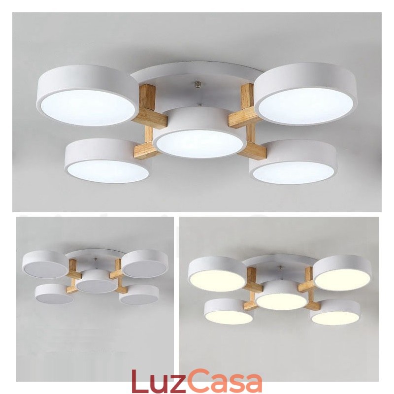 Lustre de madeira moderno estilo nórdico contemporâneo luz de teto embutida com sombra de acrílico