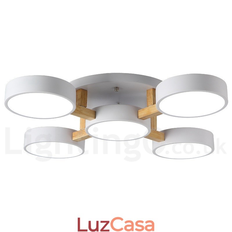 Lustre de madeira moderno estilo nórdico contemporâneo luz de teto embutida com sombra de acrílico