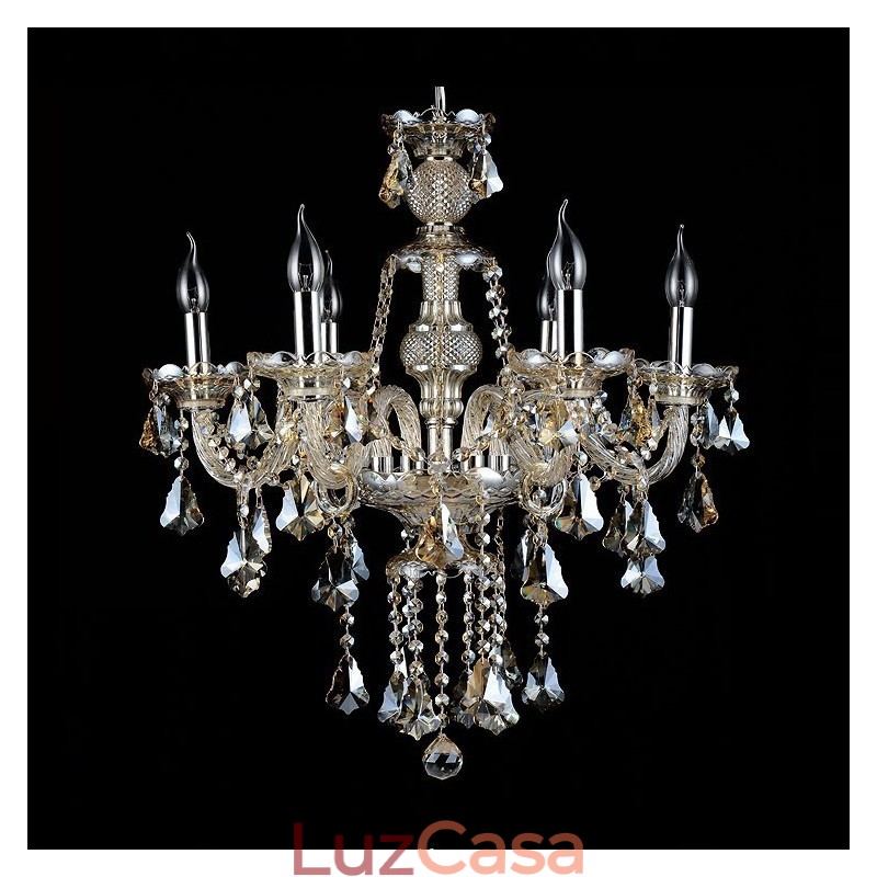 Lustre moderno de cristal K9 com 6 luzes retrô cor conhaque