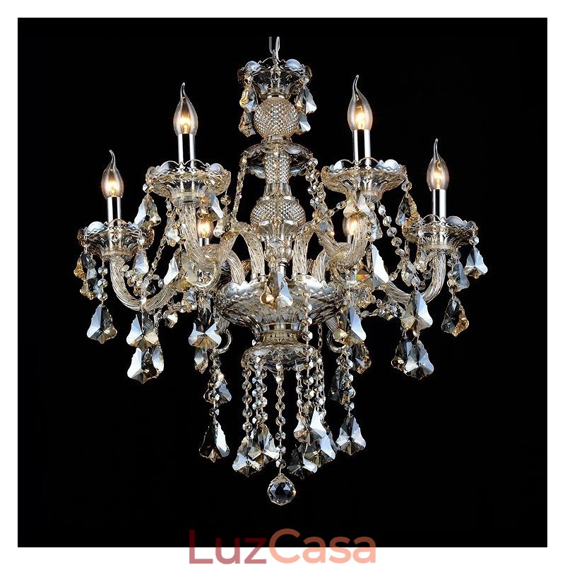 Lustre moderno de cristal K9 com 6 luzes retrô cor conhaque