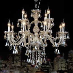 Lustre moderno de cristal K9 com 12 luzes retrô cor conhaque