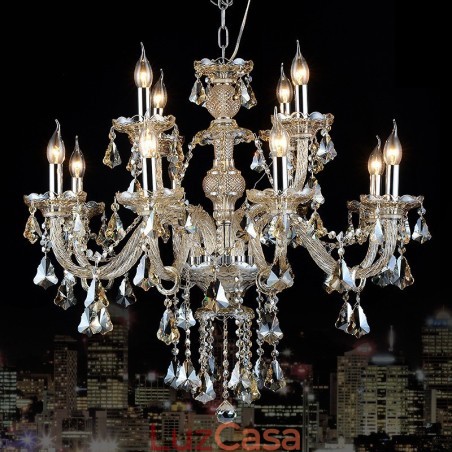 Lustre moderno de cristal K9 com 12 luzes retrô cor conhaque Lustre moderno de cristal K9 com 12 luzes retrô cor conhaque