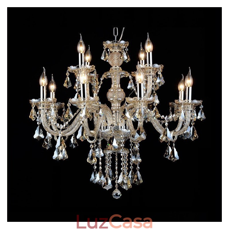 Lustre moderno de cristal K9 com 12 luzes retrô cor conhaque