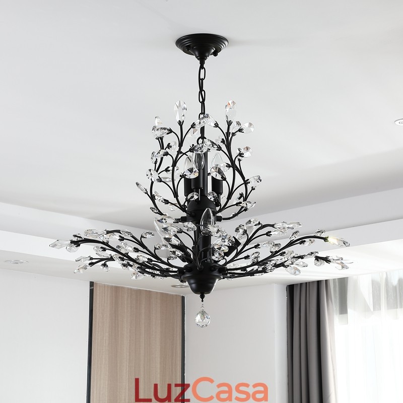 Lustre de pintura em ferro cristal com lâmpada de iluminação moderna de cristal