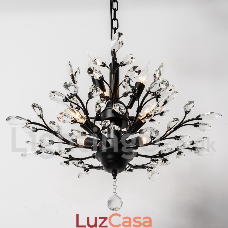 Lustre de pintura em ferro cristal com lâmpada de iluminação moderna de cristal