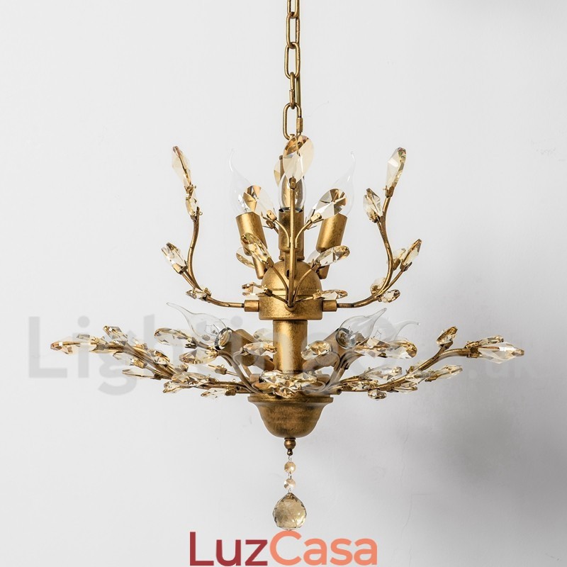 Lustre de pintura em ferro cristal com lâmpada de iluminação moderna de cristal