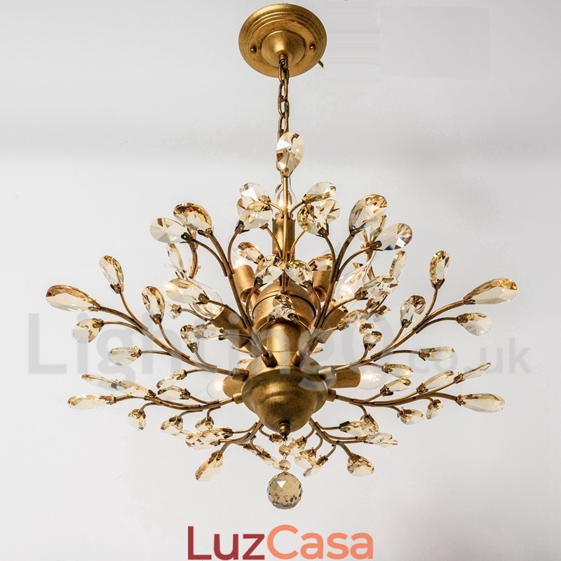 Lustre de pintura em ferro cristal com lâmpada de iluminação moderna de cristal