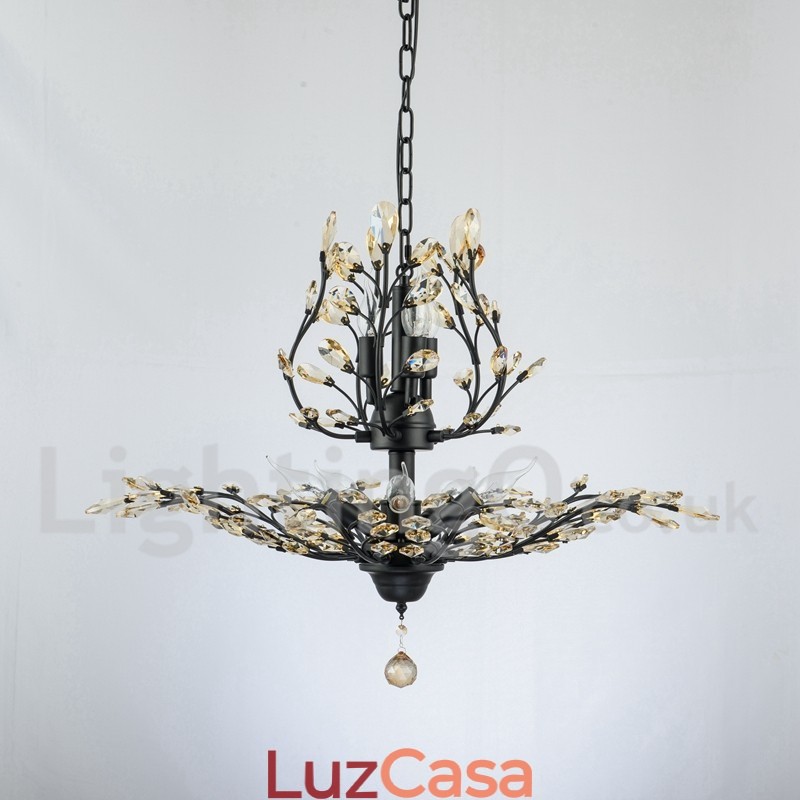 Lustre de pintura em ferro cristal com lâmpada de iluminação moderna de cristal
