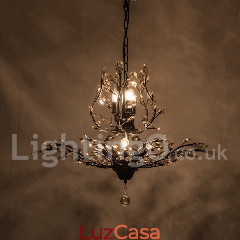 Lustre de pintura em ferro cristal com lâmpada de iluminação moderna de cristal
