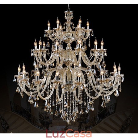 Lustre moderno e luxuoso extra grande de 3 camadas, cor conhaque retrô, cristal K9 Lustre moderno e luxuoso extra grande de 3 camadas, cor conhaque retrô, cristal K9