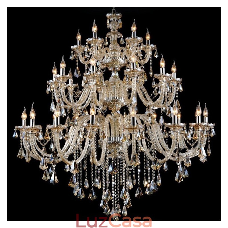 Lustre moderno e luxuoso extra grande de 3 camadas, cor conhaque retrô, cristal K9