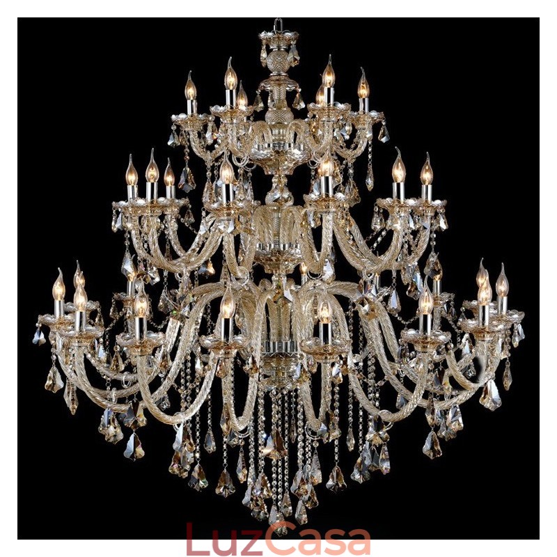 Lustre moderno e luxuoso extra grande de 3 camadas, cor conhaque retrô, cristal K9