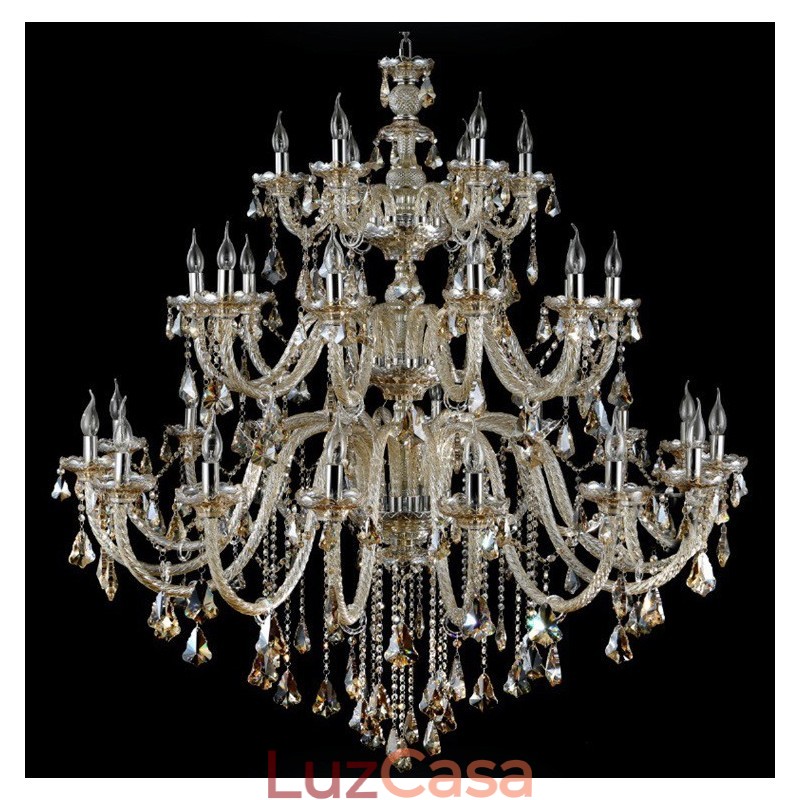 Lustre moderno e luxuoso extra grande de 3 camadas, cor conhaque retrô, cristal K9
