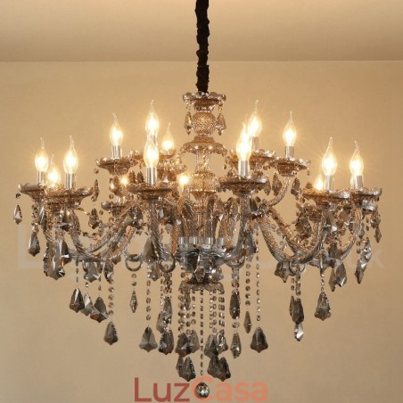 18 Luzes Retro Cinza Cor K9 Cristal Vela Grande Lustre