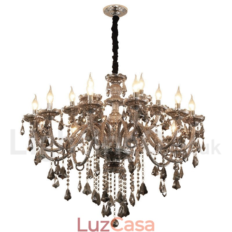 18 Luzes Retro Cinza Cor K9 Cristal Vela Grande Lustre