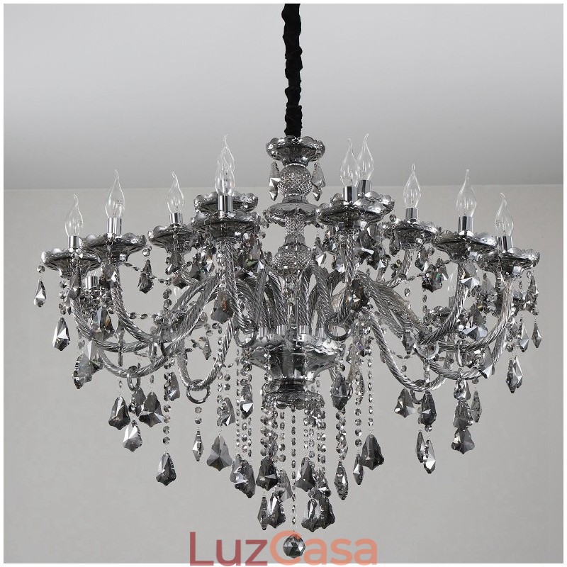 18 Luzes Retro Cinza Cor K9 Cristal Vela Grande Lustre