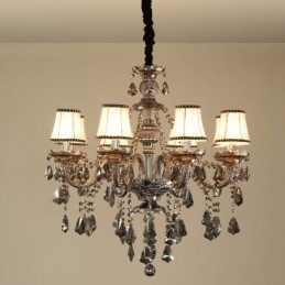 Lustre de cristal K9 retrô com 8 luzes, cor cinza