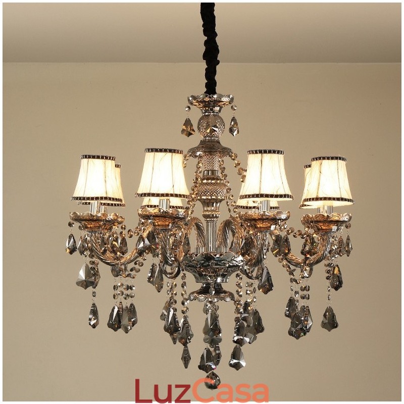 Lustre de cristal K9 retrô com 8 luzes, cor cinza