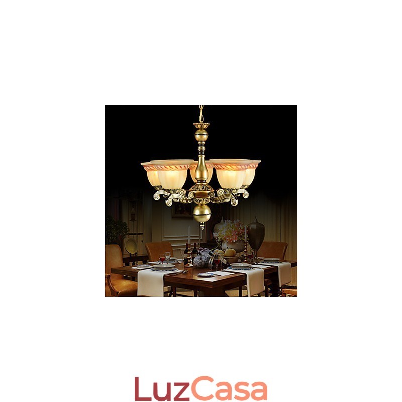 Lustre Cinco Luzes Bronze Europeu Retro Clássico