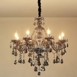 Lustre de cristal K9 retrô com 8 luzes, cor cinza