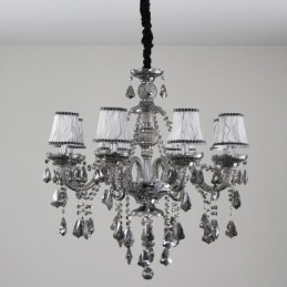 Lustre de cristal K9 retrô com 8 luzes, cor cinza