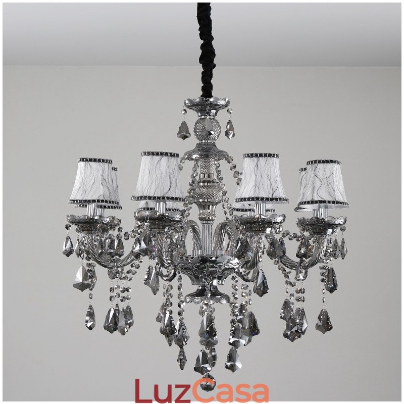 Lustre de cristal K9 retrô com 8 luzes, cor cinza