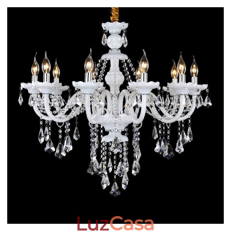 Lustre de vela de cristal transparente K9 de cor branca retrô