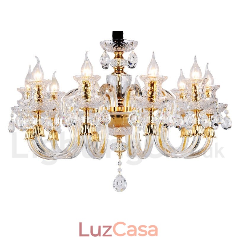 Lustre de vela de cristal transparente K9 cor ouro retrô