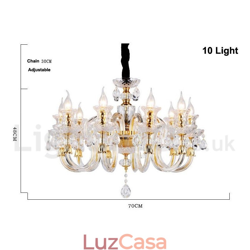 Lustre de vela de cristal transparente K9 cor ouro retrô