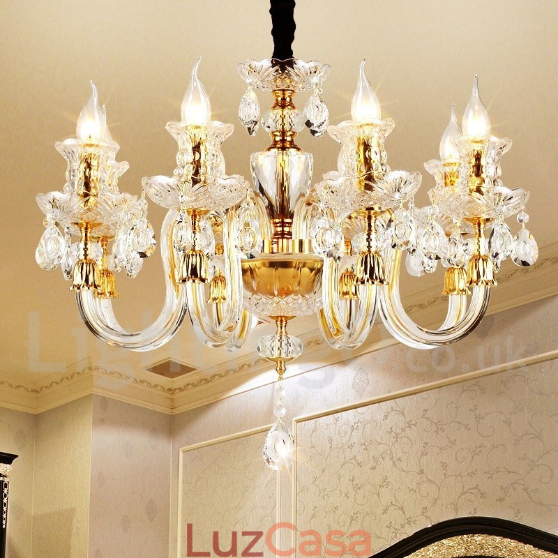 Lustre de vela de cristal transparente K9 cor ouro retrô