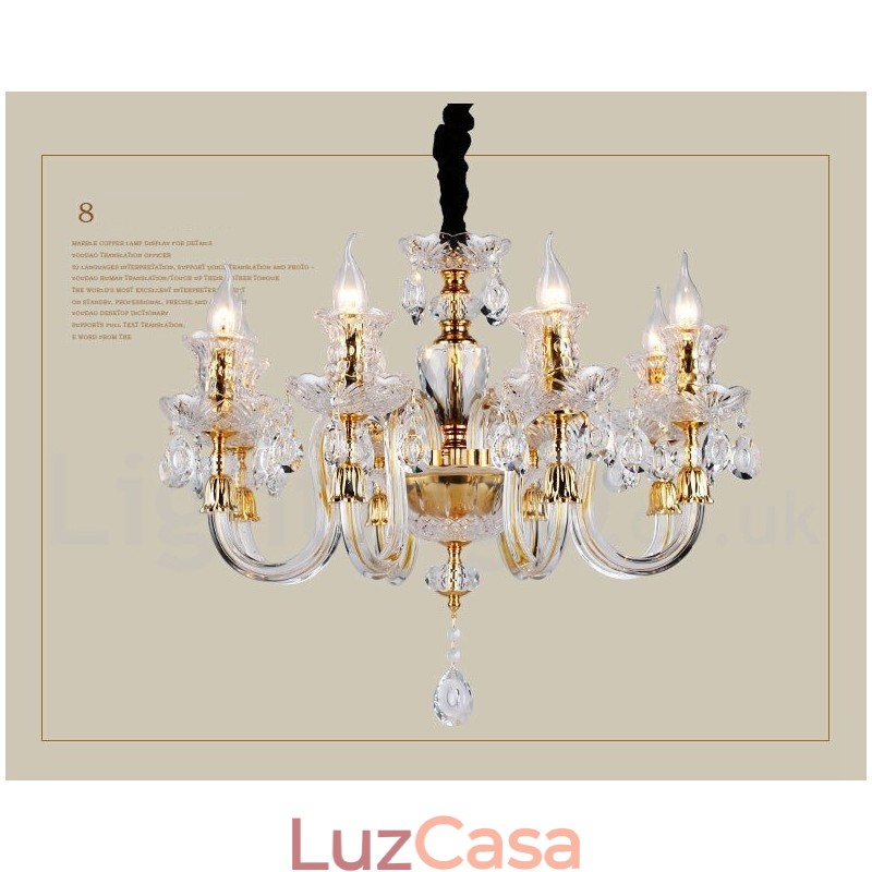 Lustre de vela de cristal transparente K9 cor ouro retrô