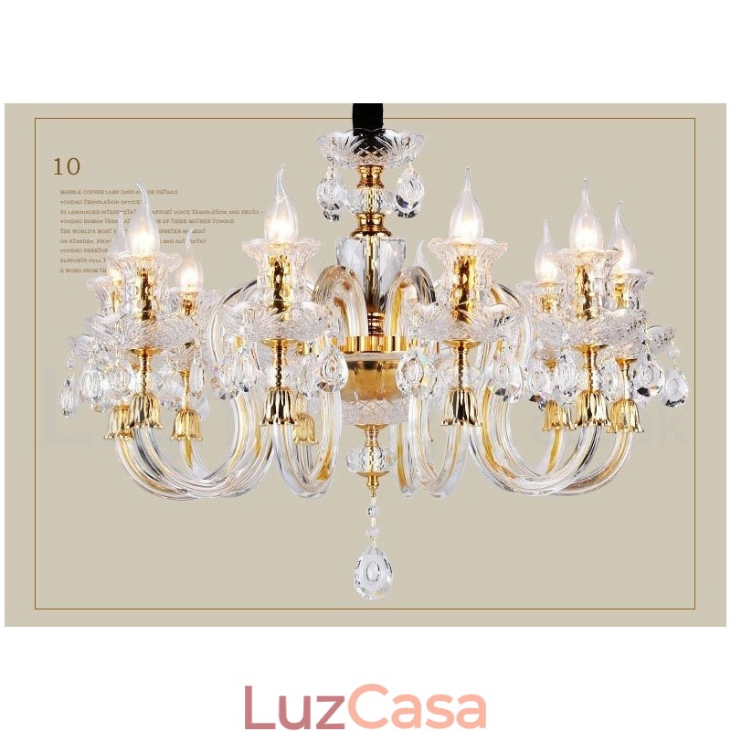 Lustre de vela de cristal transparente K9 cor ouro retrô