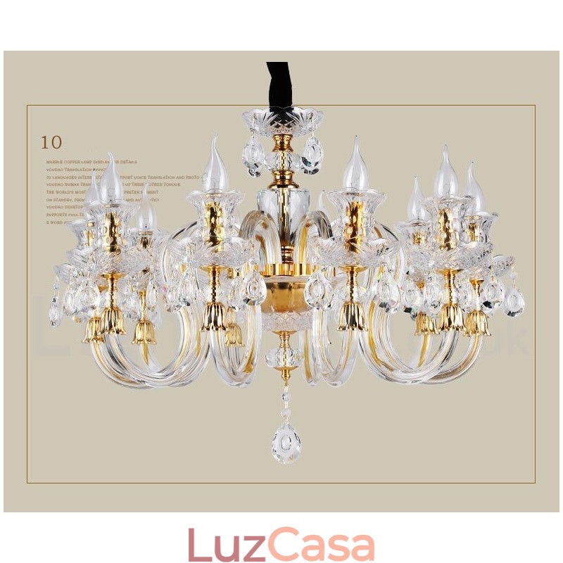 Lustre de vela de cristal transparente K9 cor ouro retrô