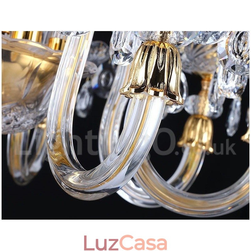 Lustre de vela de cristal transparente K9 cor ouro retrô