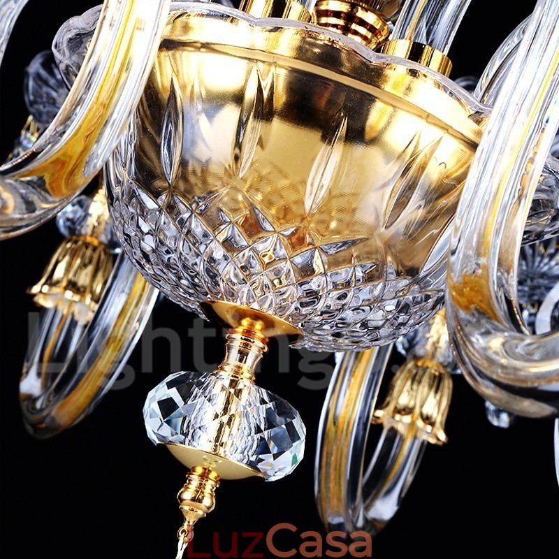 Lustre de vela de cristal transparente K9 cor ouro retrô